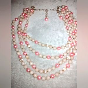1960's Japan Multi Strand Beads, Pink AB